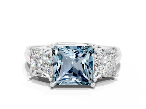 White gold Three-Stone Princess Cut Aquamarine Engagement Ring with Prong Setting