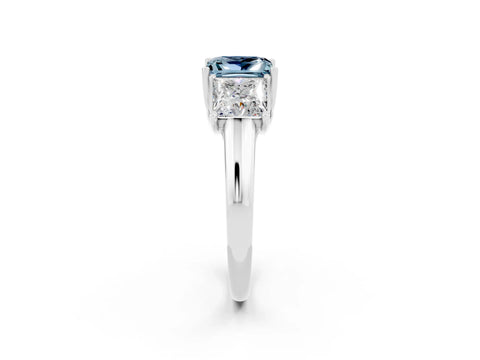 White gold Three-Stone Princess Cut Aquamarine Engagement Ring with Prong Setting_2