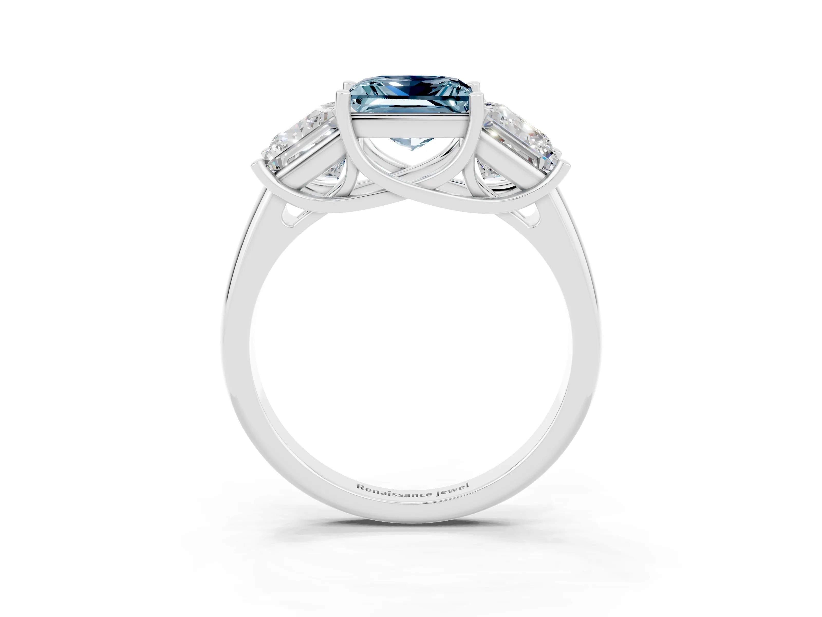 White gold Three-Stone Princess Cut Aquamarine Engagement Ring with Prong Setting_3