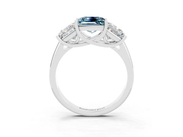 White gold Three-Stone Princess Cut Aquamarine Engagement Ring with Prong Setting
