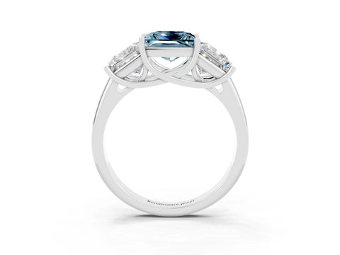 White gold Three-Stone Princess Cut Aquamarine Engagement Ring with Prong Setting_3