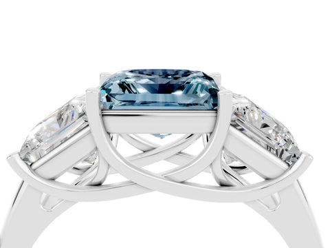White gold Three-Stone Princess Cut Aquamarine Engagement Ring with Prong Setting_4