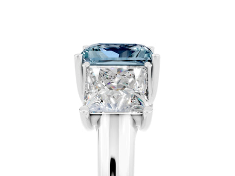 White gold Three-Stone Princess Cut Aquamarine Engagement Ring with Prong Setting_5