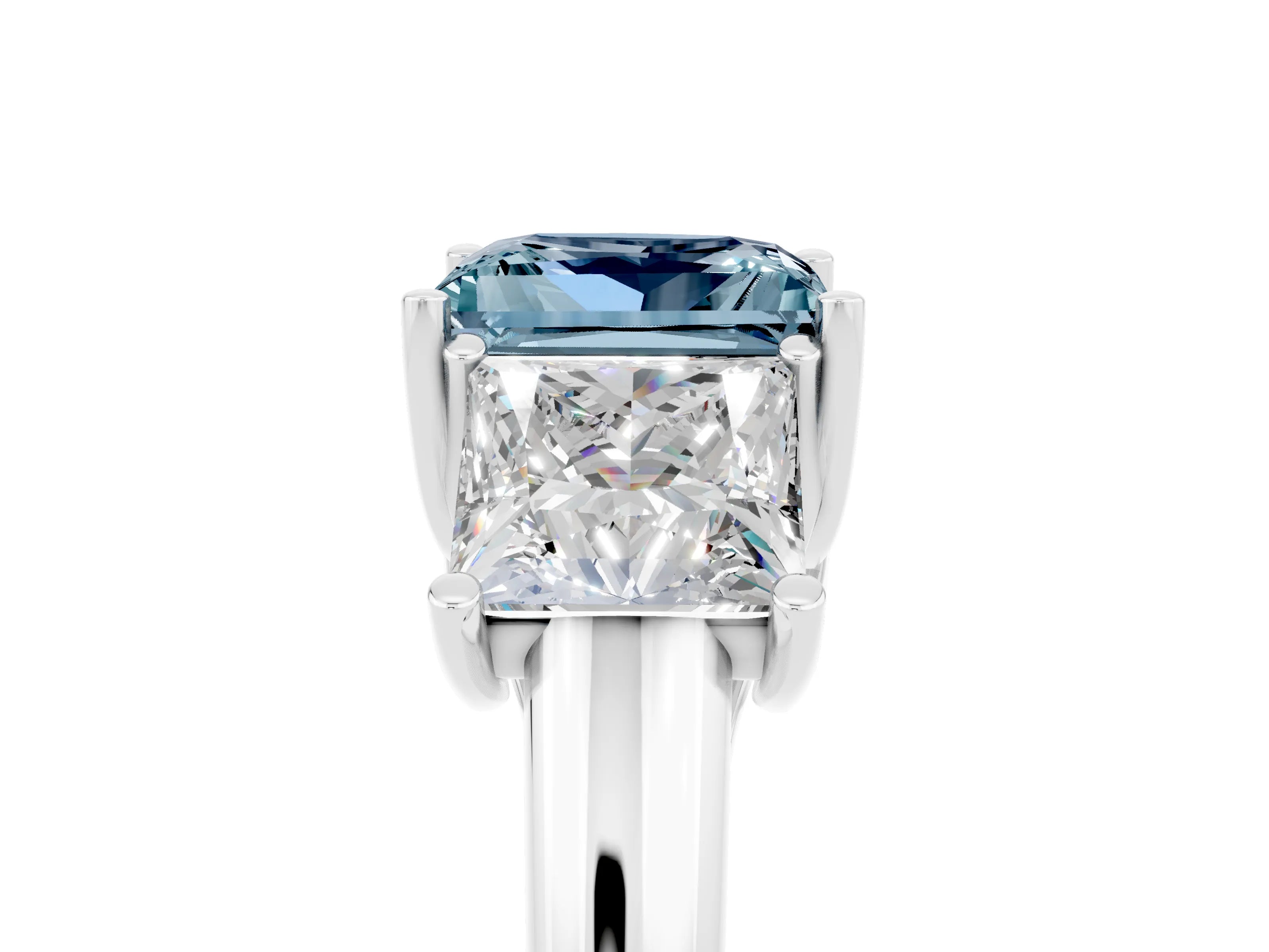 White gold Three-Stone Princess Cut Aquamarine Engagement Ring with Prong Setting_5