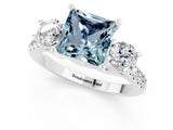 White gold Three-Stone Princess Cut Aquamarine Pavé Band with Four-Prong Setting_1