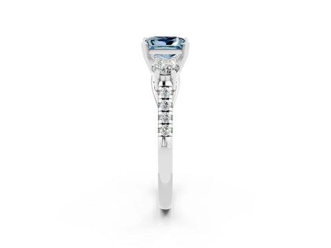 White gold Three-Stone Princess Cut Aquamarine Pavé Band with Four-Prong Setting_2