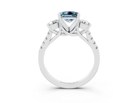 White gold Three-Stone Princess Cut Aquamarine Pavé Band with Four-Prong Setting_3