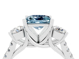 White gold Three-Stone Princess Cut Aquamarine Pavé Band with Four-Prong Setting_4