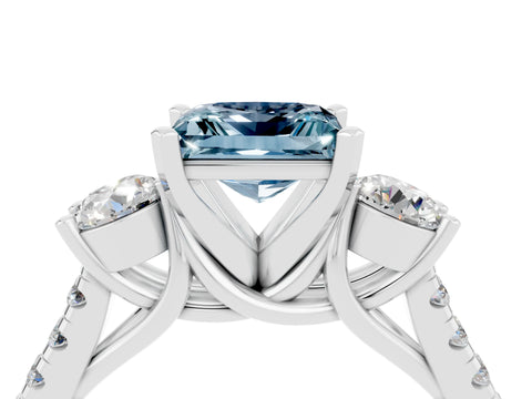 White gold Three-Stone Princess Cut Aquamarine Pavé Band with Four-Prong Setting_4