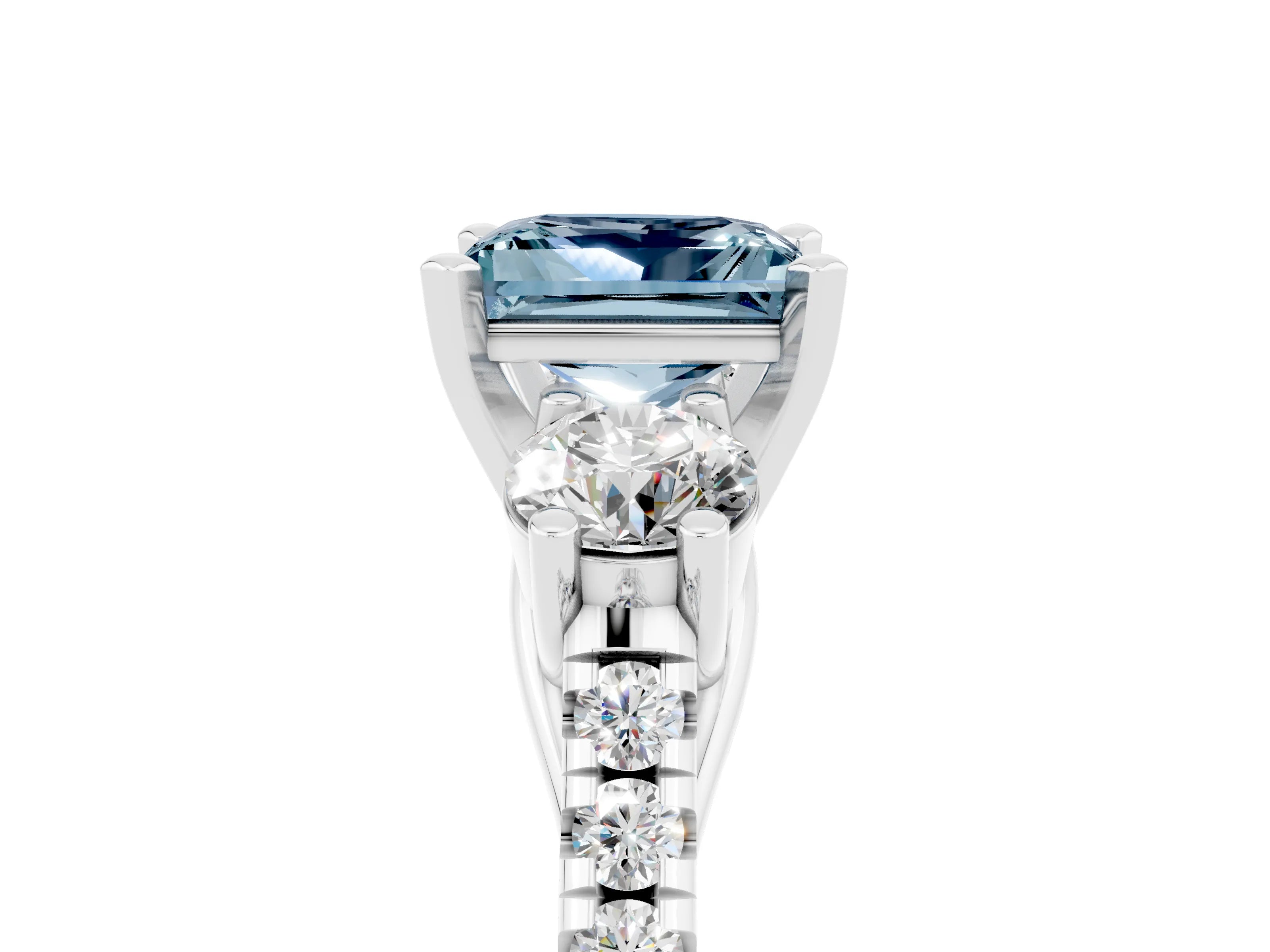 White gold Three-Stone Princess Cut Aquamarine Pavé Band with Four-Prong Setting_5