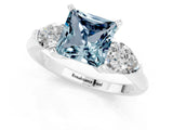 White gold Three-Stone Princess Cut Aquamarine Ring with Pear Side Stones and Four-Prong Setting_1