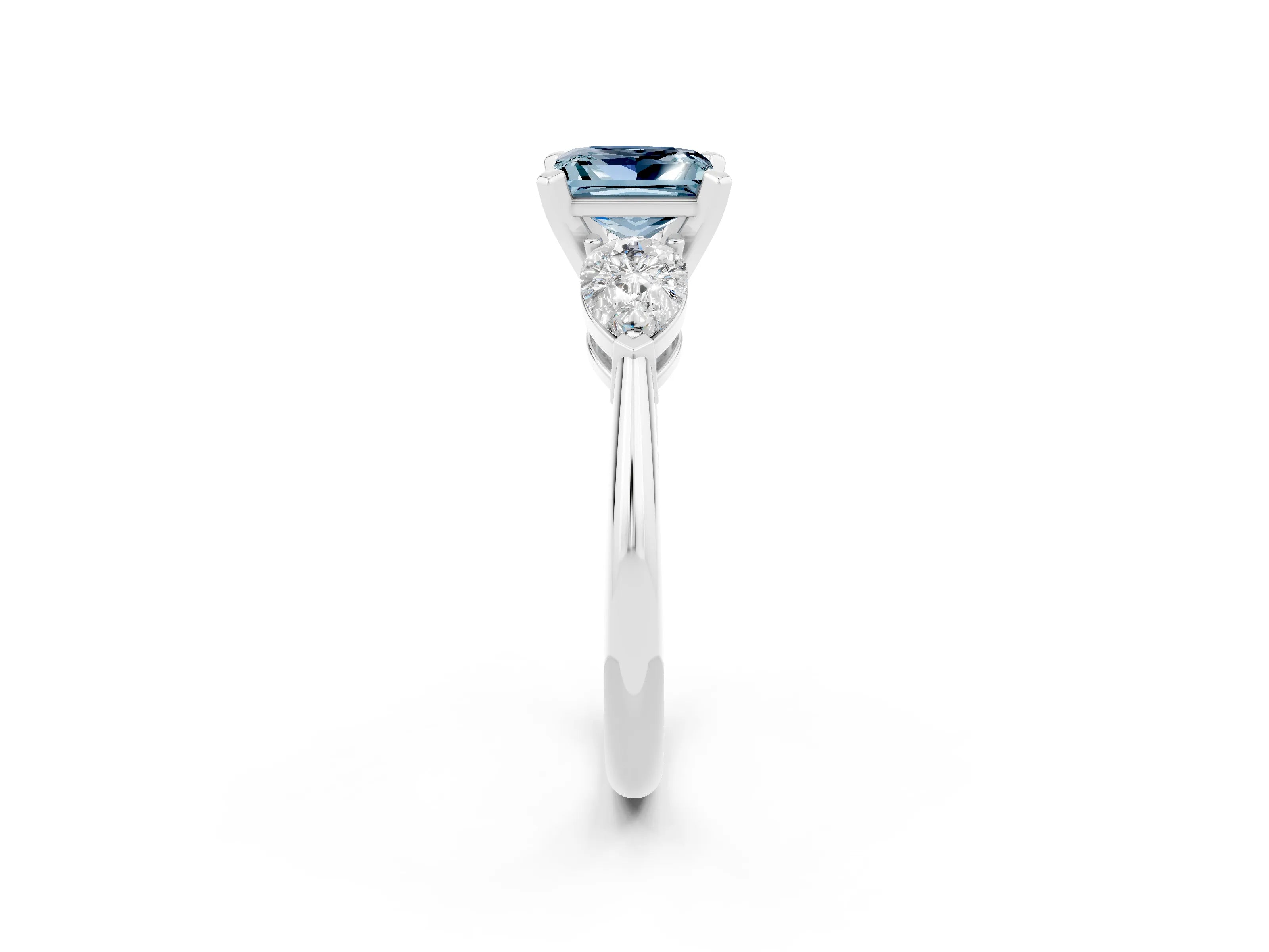 White gold Three-Stone Princess Cut Aquamarine Ring with Pear Side Stones and Four-Prong Setting_2