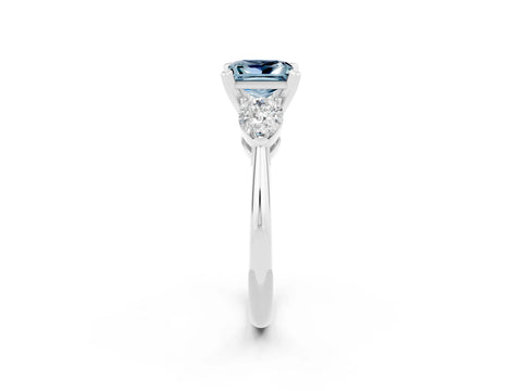 White gold Three-Stone Princess Cut Aquamarine Ring with Pear Side Stones and Four-Prong Setting_2