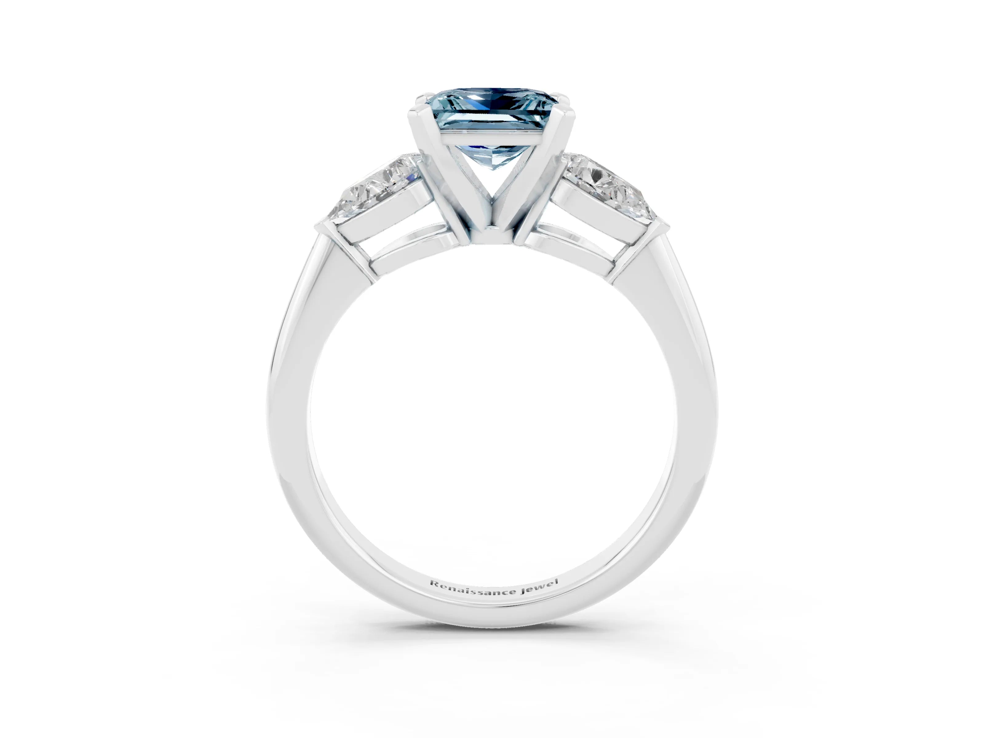 White gold Three-Stone Princess Cut Aquamarine Ring with Pear Side Stones and Four-Prong Setting_3
