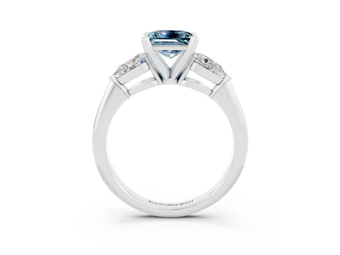 White gold Three-Stone Princess Cut Aquamarine Ring with Pear Side Stones and Four-Prong Setting_3