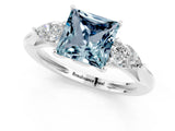 White gold Three-Stone Princess Cut Aquamarine Ring with Pear  Side Stones in Four-Prong Setting_13