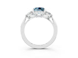 White gold Three-Stone Princess Cut Aquamarine Ring with Pear  Side Stones in Four-Prong Setting_15