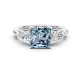 White gold Three-Stone Princess Cut Aquamarine Ring with Pear  Side Stones in Four-Prong Setting_48