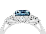 White gold Three-Stone Princess Cut Aquamarine Ring with Pear  Side Stones in Four-Prong Setting_52
