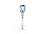 White gold Three-Stone Princess Cut Aquamarine Ring with Round  Pavé Band and Prong Setting_14