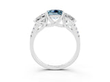 White gold Three-Stone Princess Cut Aquamarine Ring with Round  Pavé Band and Prong Setting_15