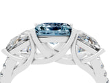 White gold Three-Stone Princess Cut Aquamarine Ring with Round  Pavé Band and Prong Setting_16