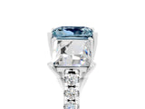 White gold Three-Stone Princess Cut Aquamarine Ring with Round  Pavé Band and Prong Setting_17