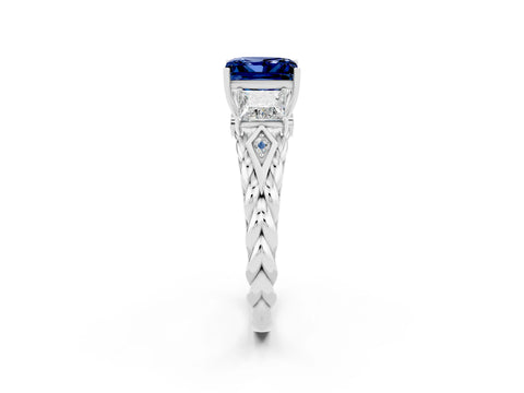 White gold Three-Stone Princess Cut Blue Sapphire Braided Band Ring with Four-Prong Setting_32