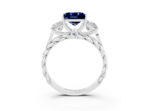 White gold Three-Stone Princess Cut Blue Sapphire Braided Band Ring with Four-Prong Setting_33