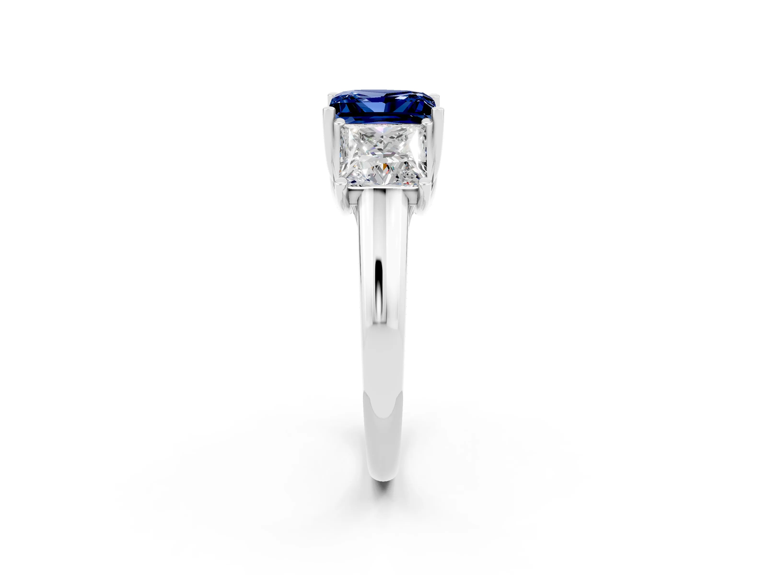 White gold Three-Stone Princess Cut Blue Sapphire Engagement Ring with Prong Setting_2