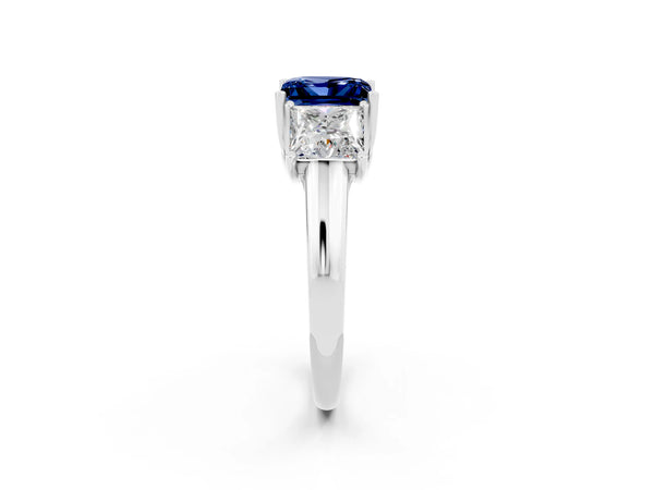 White gold Three-Stone Princess Cut Blue Sapphire Engagement Ring with Prong Setting