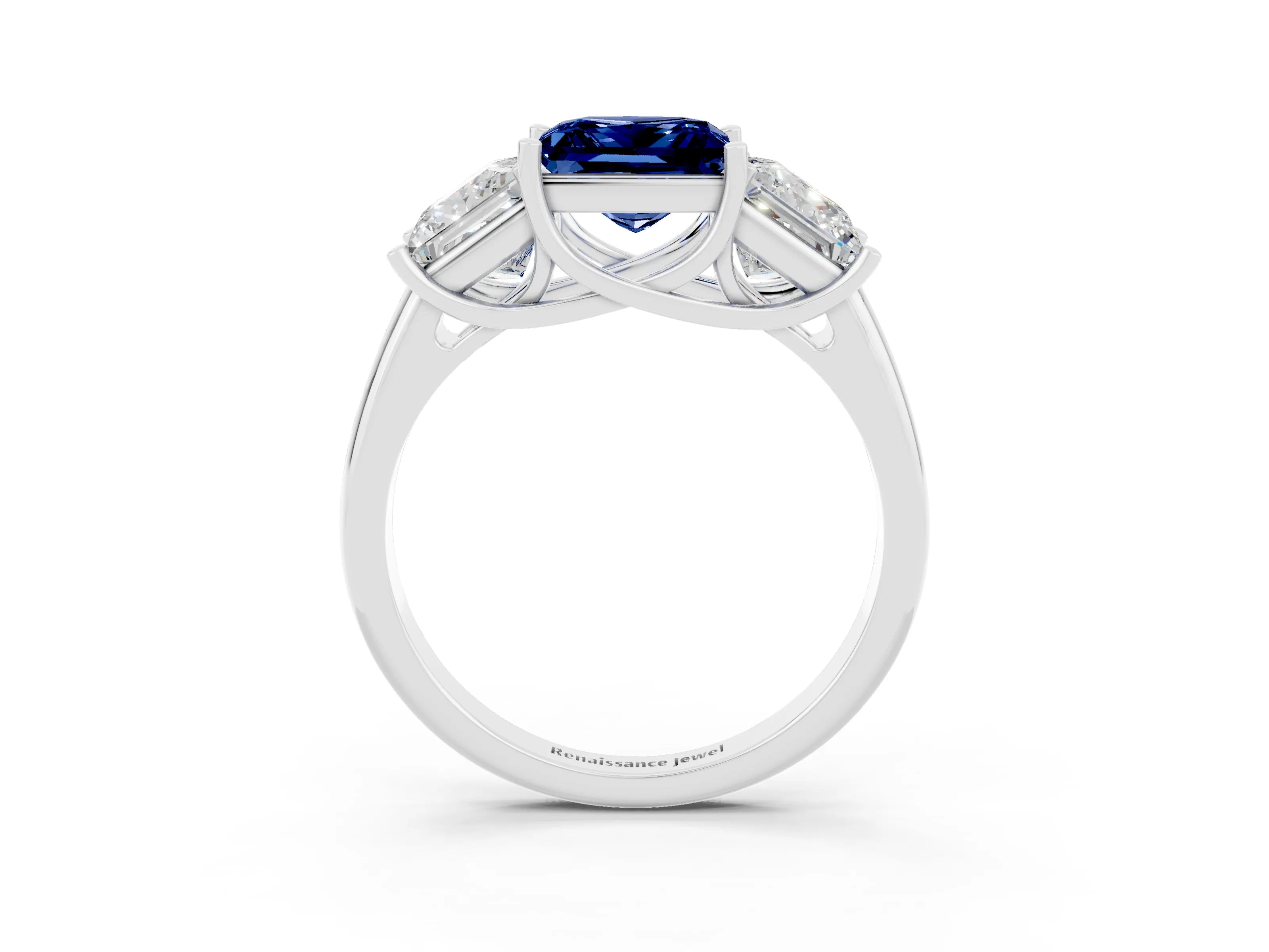 White gold Three-Stone Princess Cut Blue Sapphire Engagement Ring with Prong Setting_3