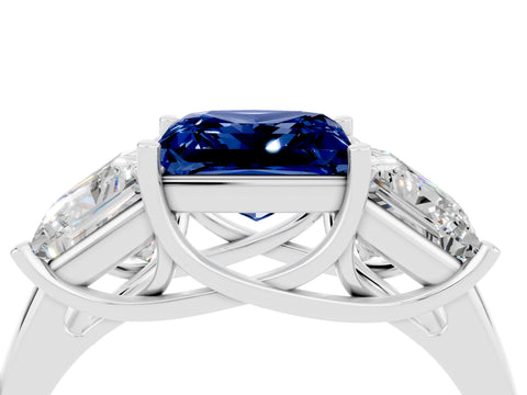 White gold Three-Stone Princess Cut Blue Sapphire Engagement Ring with Prong Setting_4