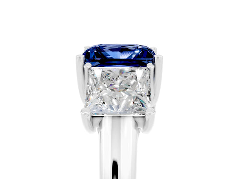 White gold Three-Stone Princess Cut Blue Sapphire Engagement Ring with Prong Setting_5