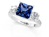 White gold Three-Stone Princess Cut Blue Sapphire Pavé Band with Four-Prong Setting_1