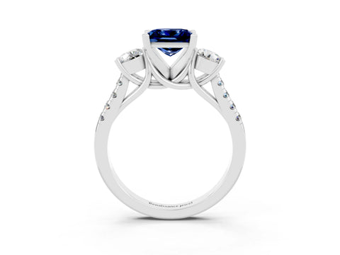 White gold Three-Stone Princess Cut Blue Sapphire Pavé Band with Four-Prong Setting_3