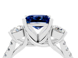 White gold Three-Stone Princess Cut Blue Sapphire Pavé Band with Four-Prong Setting_4
