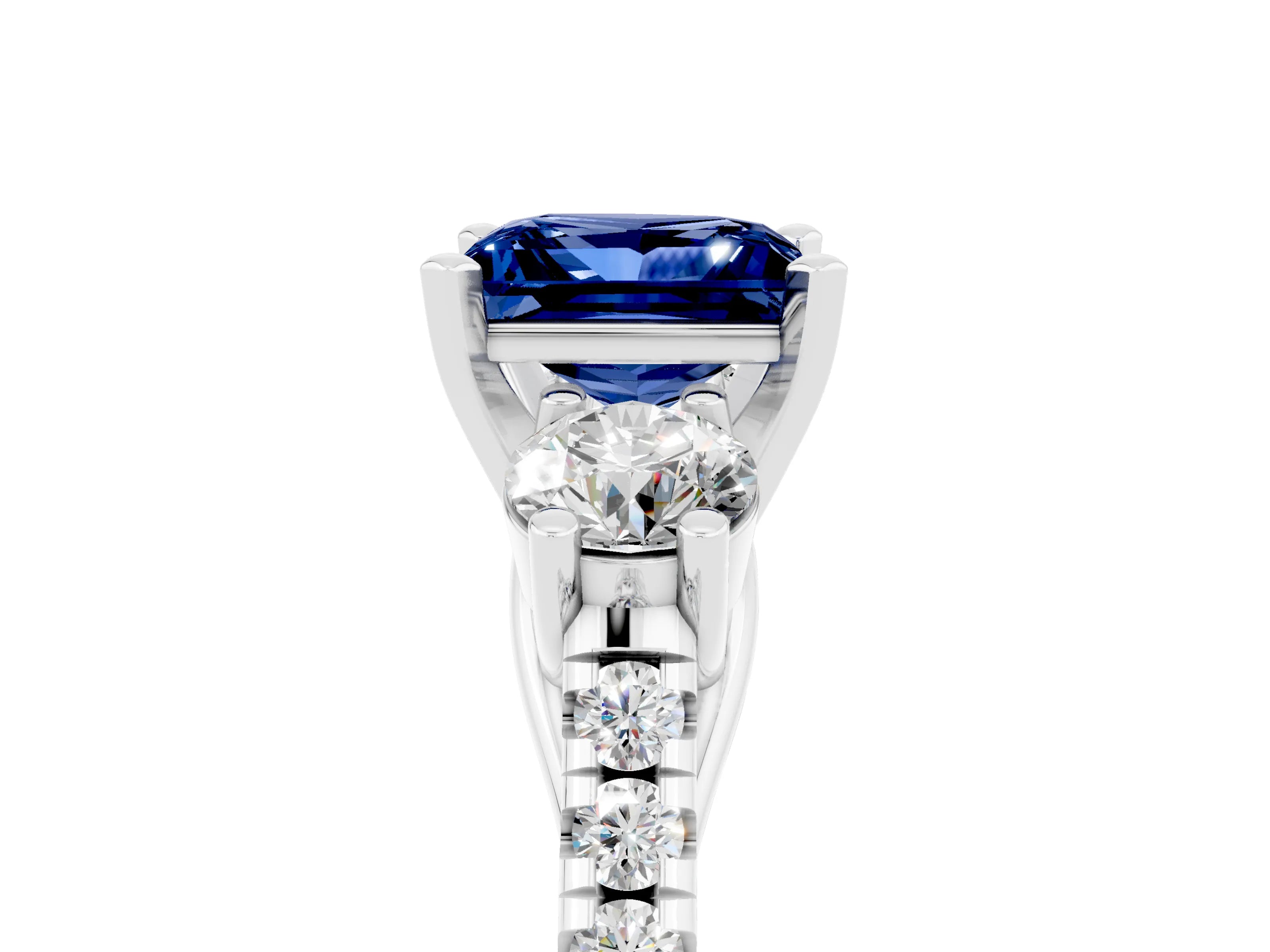 White gold Three-Stone Princess Cut Blue Sapphire Pavé Band with Four-Prong Setting_5