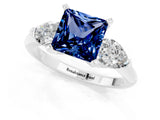 White gold Three-Stone Princess Cut Blue Sapphire Ring with Pear Side Stones and Four-Prong Setting_1