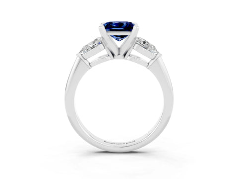 White gold Three-Stone Princess Cut Blue Sapphire Ring with Pear Side Stones and Four-Prong Setting_3