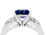 White gold Three-Stone Princess Cut Blue Sapphire Ring with Pear Side Stones and Four-Prong Setting_4