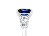 White gold Three-Stone Princess Cut Blue Sapphire Ring with Pear Side Stones and Four-Prong Setting_5