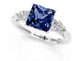 White gold Three-Stone Princess Cut Blue Sapphire Ring with Pear  Side Stones in Four-Prong Setting_13