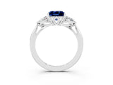 White gold Three-Stone Princess Cut Blue Sapphire Ring with Pear  Side Stones in Four-Prong Setting_15