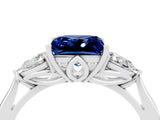 White gold Three-Stone Princess Cut Blue Sapphire Ring with Pear  Side Stones in Four-Prong Setting_16