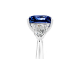 White gold Three-Stone Princess Cut Blue Sapphire Ring with Pear  Side Stones in Four-Prong Setting_17