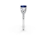 White gold Three-Stone Princess Cut Blue Sapphire Ring with Round  Pavé Band and Prong Setting_14