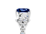White gold Three-Stone Princess Cut Blue Sapphire Ring with Round  Pavé Band and Prong Setting_17