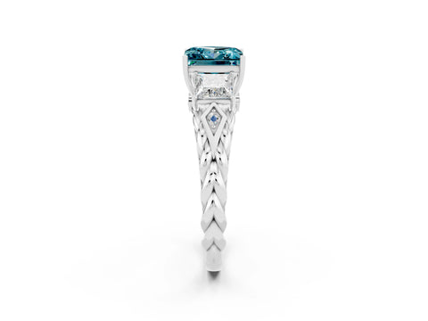 White gold Three-Stone Princess Cut Blue Topaz Braided Band Ring with Four-Prong Setting_14