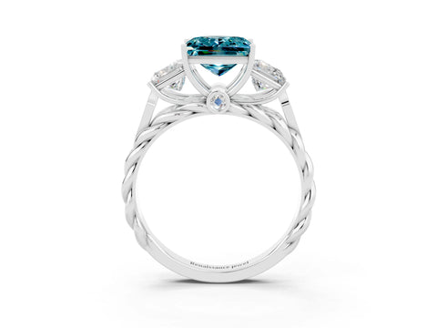 White gold Three-Stone Princess Cut Blue Topaz Braided Band Ring with Four-Prong Setting_15